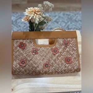 Straw Floral Clutch Handbag 13 x 8